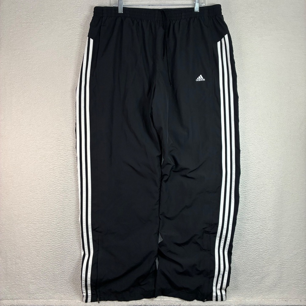 Y2K Adidas Track Pants Men 2XL Black Baggy Windbreaker Ankle Zip Clima Vintage